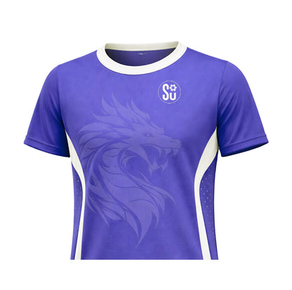 The Southern Apparel Southern APEX TRAINING Sleeve Singlet is a purple performance jersey with white accents, made from breathable fabric, showcasing a bold lion head on the front and a SU paw print logo near the left shoulder.