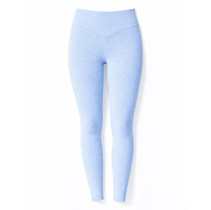 The Southern ENERGIA Legging by Southern Apparel is a light blue, high-waisted performance legging with a V-shaped waistband, shown flat on white. Fitted and full-length for comfort and support.