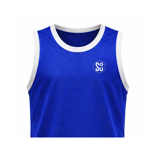 The Southern COMP Jersey by Southern Apparel is a sleeveless blue athletic top with white trim and a small SU paw print logo on the left chest. Coming Soon!.