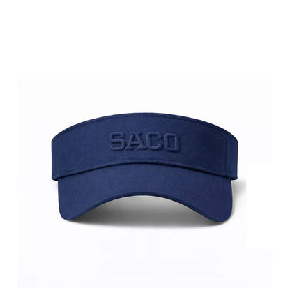 The Southern Apparel ULTRALIGHT Visor is a navy blue, lightweight running cap with "SACO" boldly embroidered on the front, shown against a plain white background.