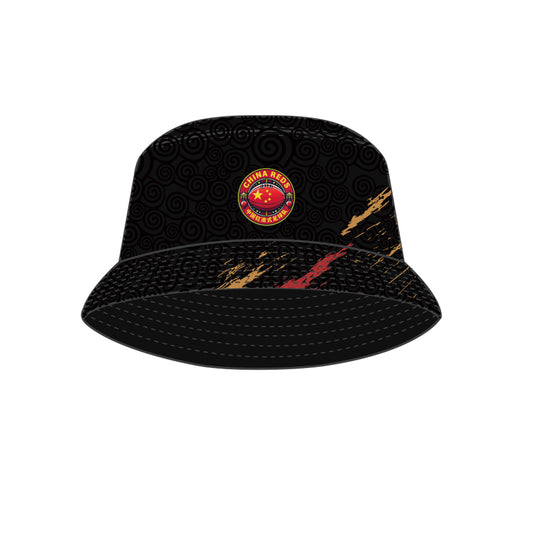 Introducing the 2026 TEAM CHINA BUCKET HAT by Southern Apparel—a stylish quick-dry bucket hat designed to make a statement. Featuring a bold red and yellow China Red patch on the front, this hat also includes gold and red brushstroke designs along with a subtle circular pattern in the fabric. Perfect for showing your support at the AFL Asian Championships or adding flair to any outfit.